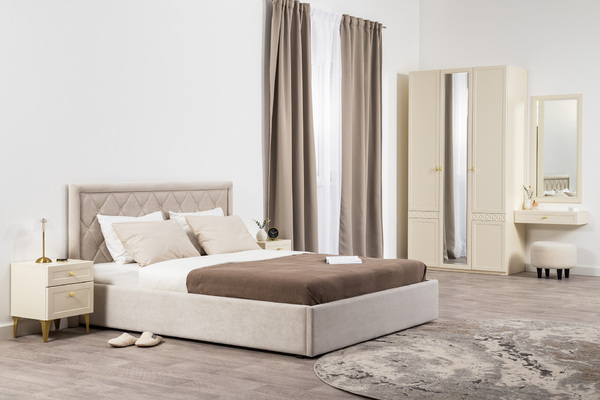 Кровать Марион 160 велюр OCEAN 002 бежевый с ортопедическим основанием и подъемным механизмом (спальное место 160 х 200)