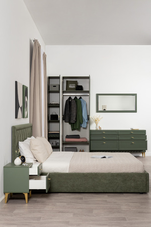 Шкаф-пенал Марион 16.340.01 дымчатый зеленый K521, олива шагрень AG 1050 ПВХ (собирается на любую сторону)