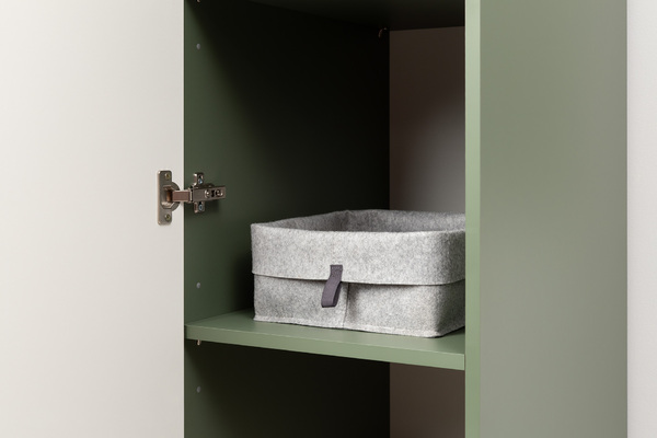 Шкаф-пенал Марион 16.340.01 дымчатый зеленый K521, олива шагрень AG 1050 ПВХ (собирается на любую сторону)