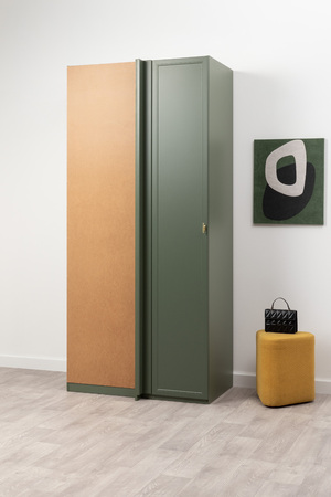 Шкаф угловой Марион 16.339 дымчатый зеленый K521, олива шагрень AG 1050 ПВХ (собирается на любую сторону)