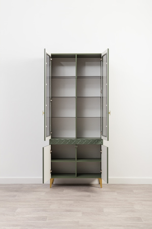 Гостиная Марион композиция 2 дымчатый зеленый K521, олива шагрень AG 1050 ПВХ, белый PE шагрень (собирается на любую сторону)