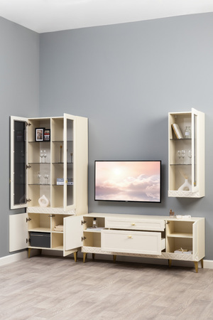 Гостиная Марион композиция 3 слоновая кость С341 PE, слоновая кость 6898 ПВХ, белый PE шагрень (собирается на любую сторону)