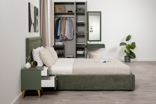 Стол-консоль Марион 12.318 дымчатый зеленый K521, олива шагрень AG 1050 ПВХ