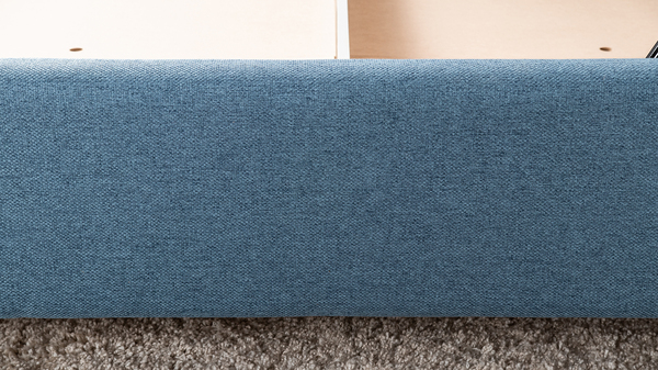 Кровать Миа 160 рогожка светло-синий, кант желтовато-коричневый с ортопедическим основанием и подъемным механизмом