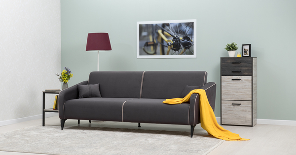 Диван-кровать прямой Ноэль ТД 447 велюр темно-серый, светлый кварцевый серый