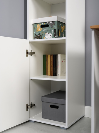 Стеллаж Остин 16.427 белый PE шагрень, дуб золотой CRAFT, белая шагрень 4101 ПВХ, сборка на любую сторону