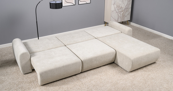 Диван-кровать угловой Тэдди 1505 композиция 3, букле Pique 010 светло-серый, модульная система, сборка на любую сторону