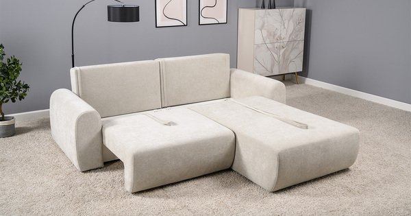 Диван-кровать угловой Тэдди 1505 композиция 2, букле Pique 010 светло-серый, модульная система, сборка на любую сторону